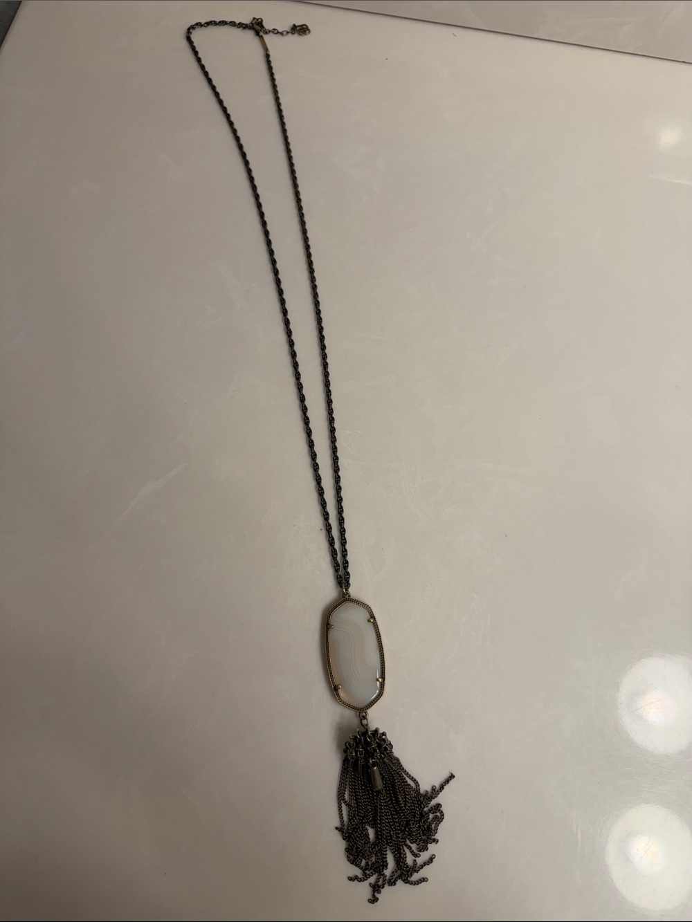 Kendra Scott White Stone Tassel Pendant Necklace